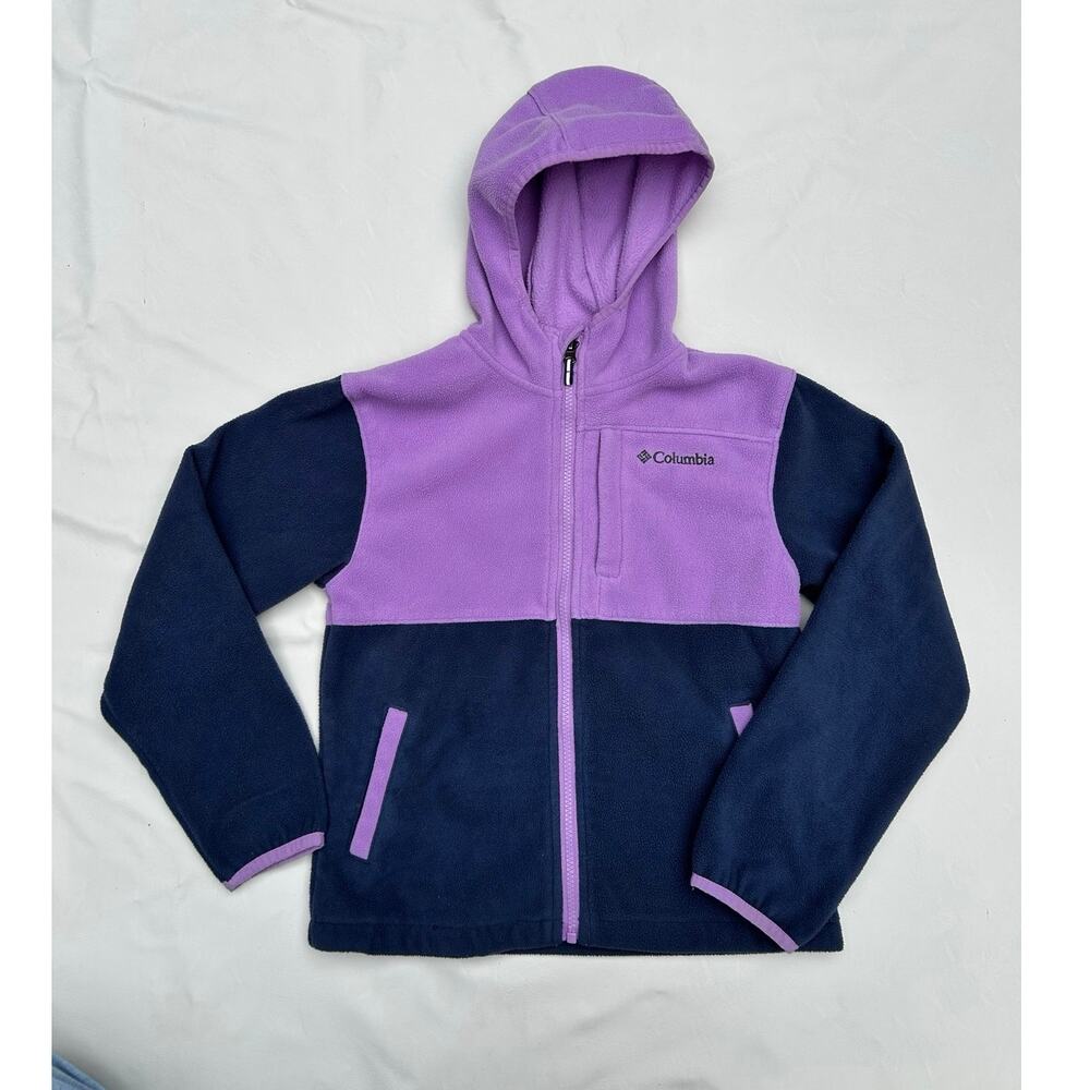 Columbia Kid's Fleece Fall Hoodie in purple and navy blue